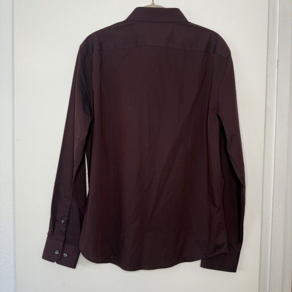 BANANA REPUBLIC Button Up Medium LS Burgundy Untucked Fit Cotton Non Iron NWT - Picture 4 of 10